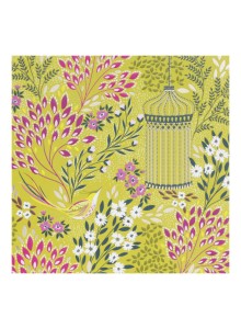 Поздравителна картичка - Цветя, птица и кафез